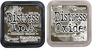 Ranger Ink Tim Holtz Distress Ink Pads 2-Pack | Oxide & Standard Inks in Scorched Timber Hue | Acid-Free, Non-Toxic, Fade-Resistant, Water-Based Dye Inks - 3 x 3 Inches