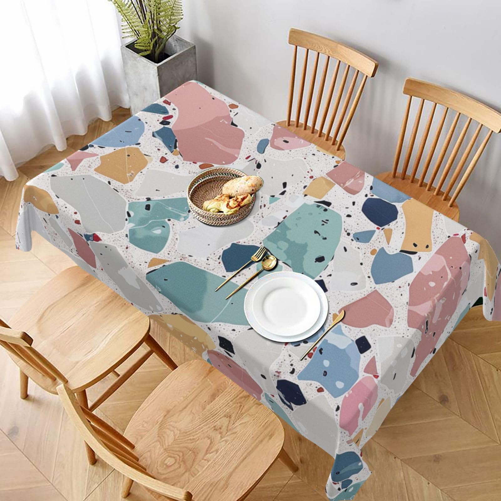 WPKJU Terrazzo Marble Pastel Printed Tablecloth 60x90 in Water Resistant Table Cover Washable Rectangle Table Cloth for Dining Tables