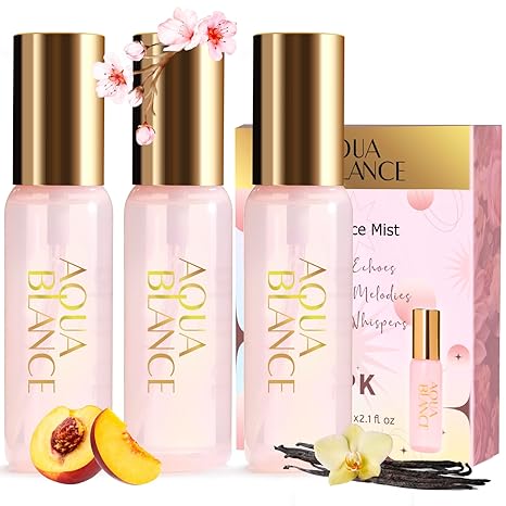 Body Spray for Women, Body Fragrance Mist Gift Set, 3-Pack, Each 60ml/2.1 FlOz, Travel Size Three Scents - Cherry Blossoms, Peach, Vanilla, Womens Body Spray