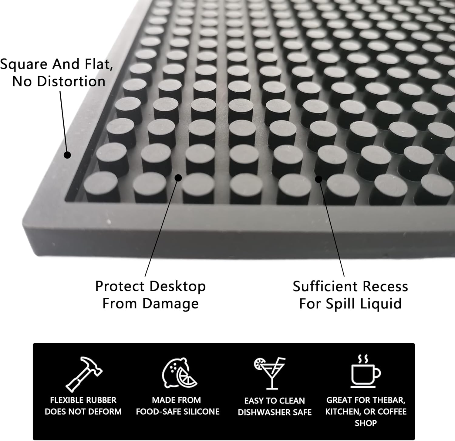 Silicone Coffee Bar Mats:Glasses Dish Drying Mat,Non Slip Service Mat,Home Bar Accessories,Spill Mat for Counter Top,Coffee, Bars, Restaurants,16×28 in
