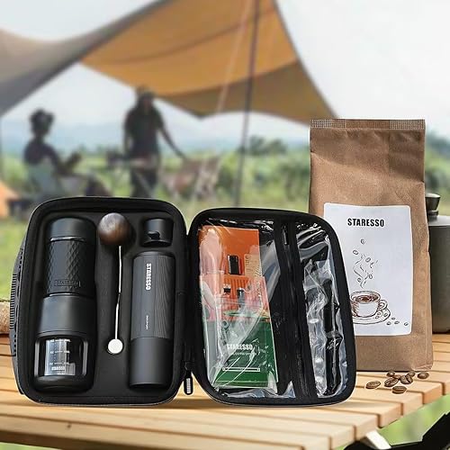 Miniatura 8 de STARESSO Juego de molinillo de café portátil clásico y descubrimiento manual con estuche de viaje, kit de cafetera de viaje, perfecto para viajes,