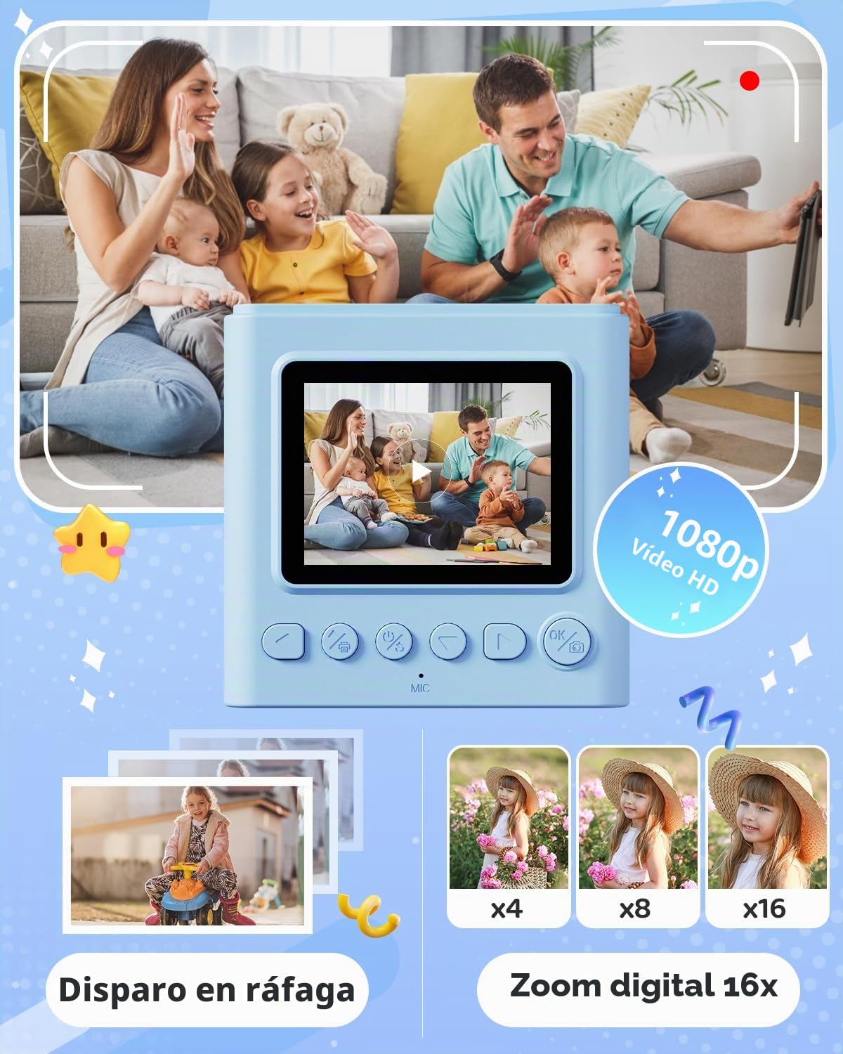 TIATUA - Cámara de impresión instantánea para niños, regalos de cumpleaños de Navidad para niñas y niños, cámara digital de video HD 1080P para niños con papel de impresión y tarjeta de 32G, juguete