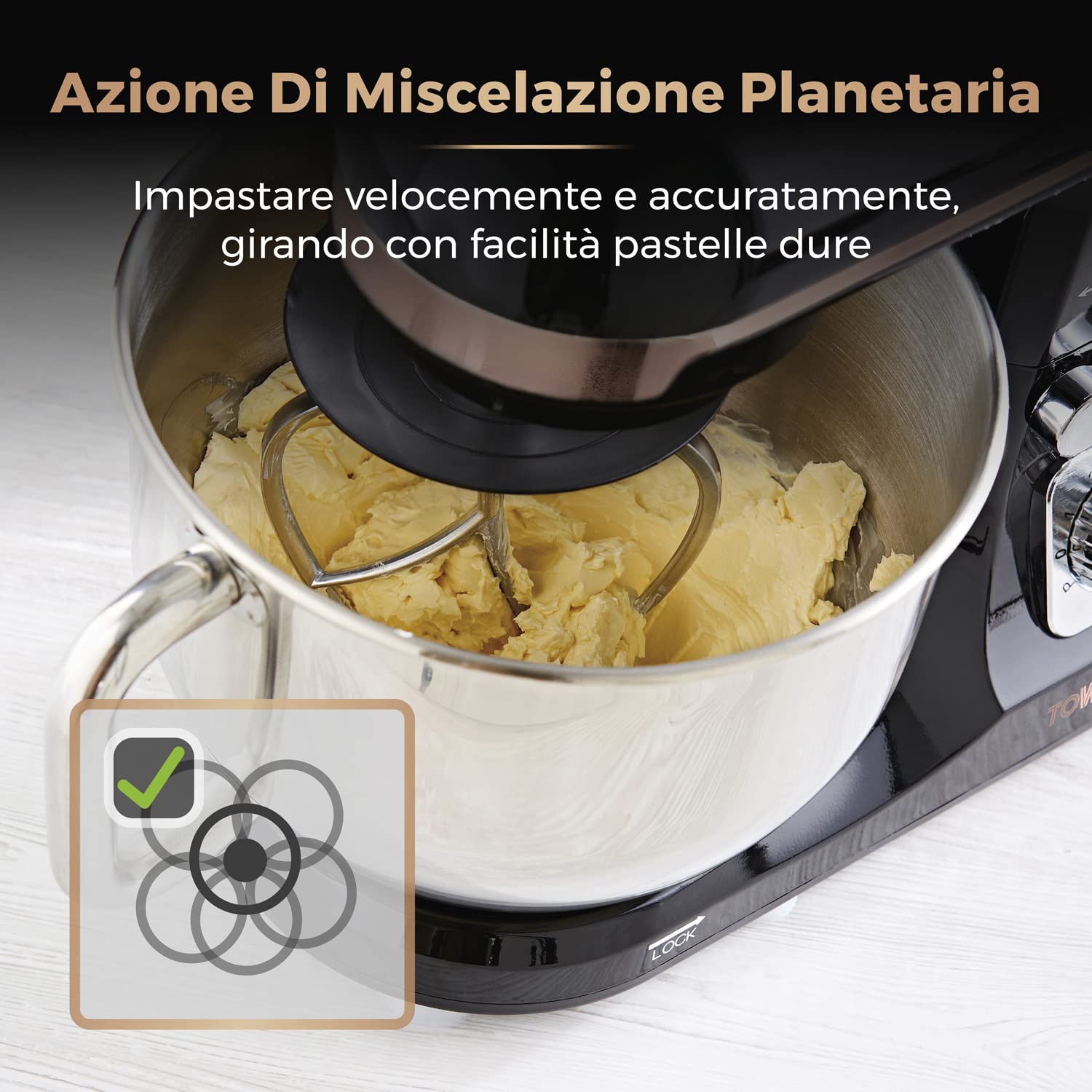 Tower 3-in-1 Stand Mixer z 6 Prędkości oraz Pulse Setting, 1000W, Róża Złoto