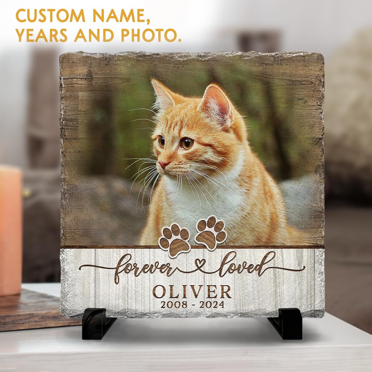 SOL VIBES Custom Memorial Stones for Cats - Personalized Cat Memorial Picture Frame - Square Stepping Stones - Cat Loss Sympathy Gifts