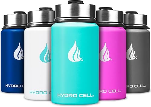 HYDRO CELL - Botella de agua con aislamiento térmico de acero inoxidable con pajilla, para bebidas frías y calientes, termo deportivo con tapón con