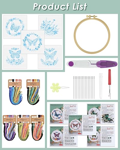 Miniatura 9 de ERKOON Juego de 5 juegos de bordado para principiantes, juego de costura práctico para manualidades, kit de inicio de punto de cruz de hongos, kits