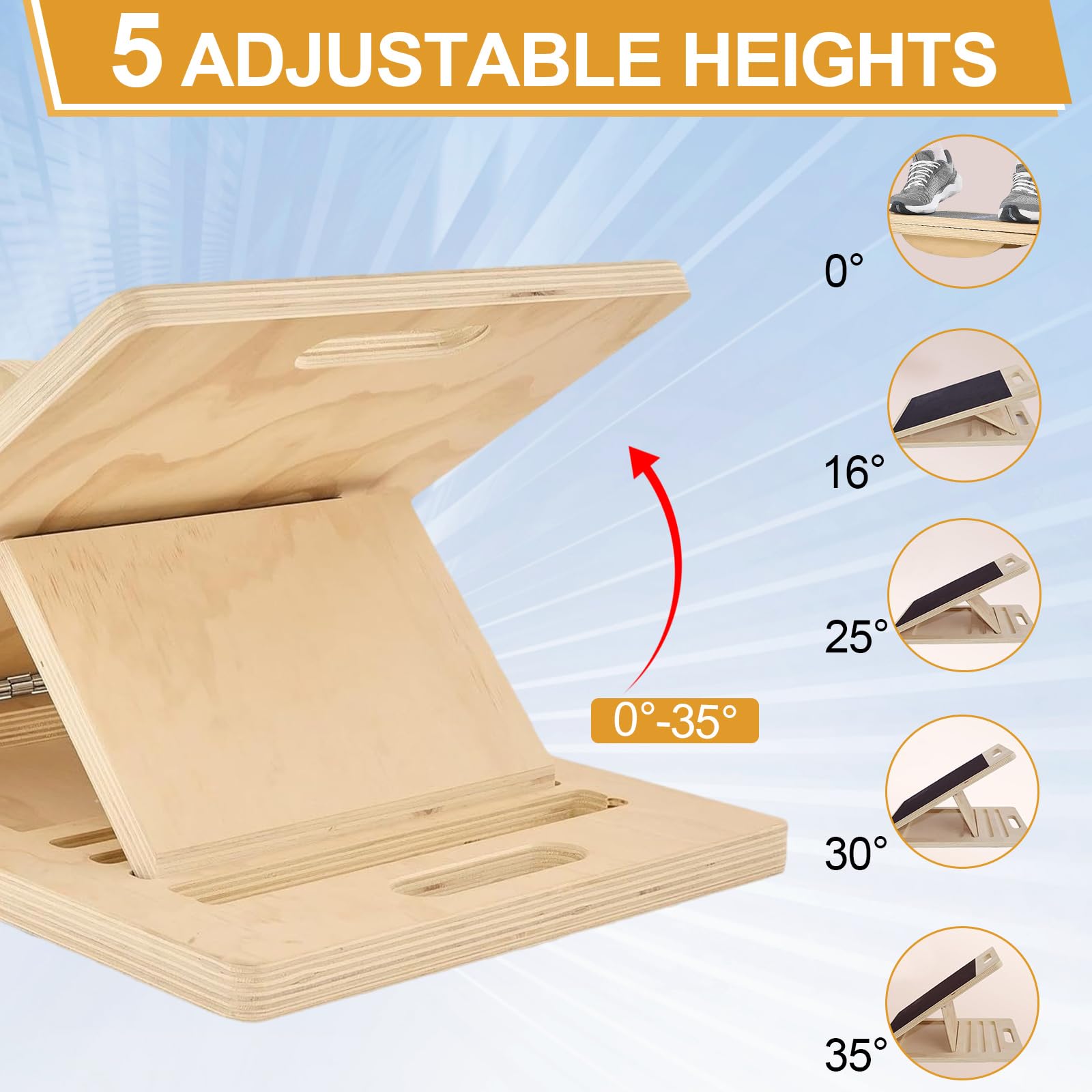 Balance Board Regolabile Legno Vitello Stretching Board Fisioterapia Mobili Balance Training 1,9 cm Spessore Squat Muscolo Stretching