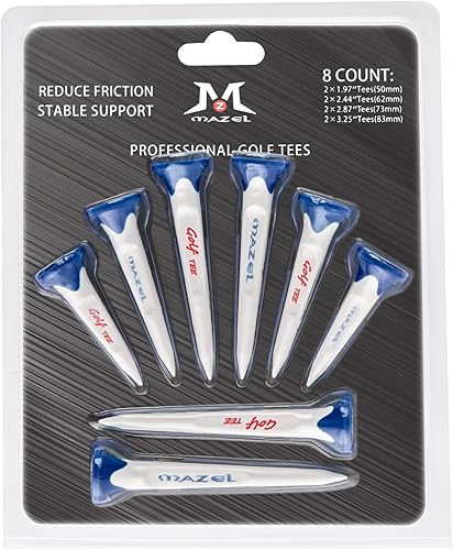 MAZEL Paquete de 8 camisetas de golf de plástico de alto rendimiento, excelente durabilidad y estabilidad con 5 puntas, reduce la fricción y el giro