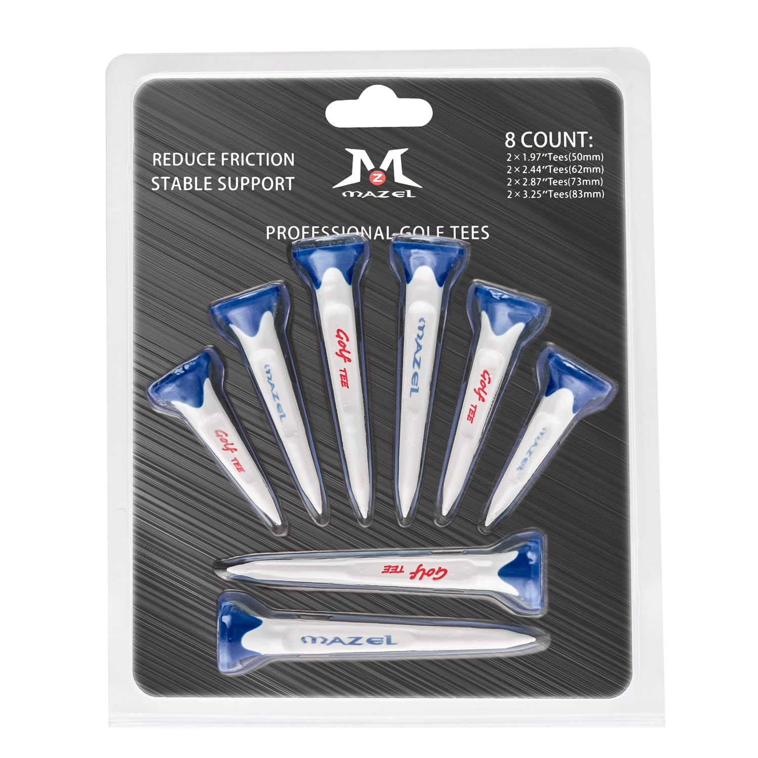 MAZEL Plastic Golf Tees 8 Pack｜Excellent Durability and Stability Plastic Tees with 5 Prongs,Reduces Friction & Side Spin