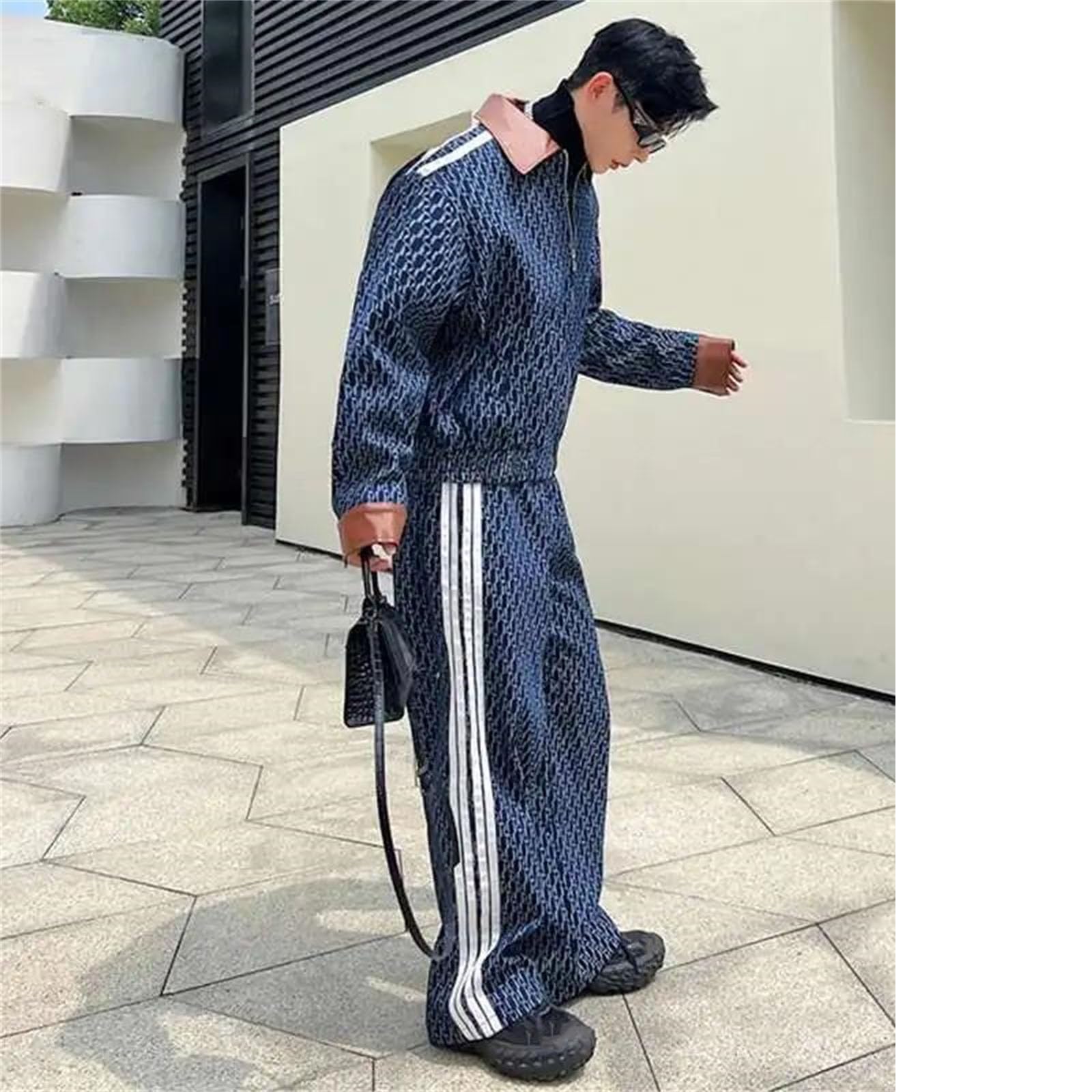 Conjunto de chaqueta vaquera estampada y jeans rectos para hombre, atuendo casual para primavera y otoño, estilo callejero