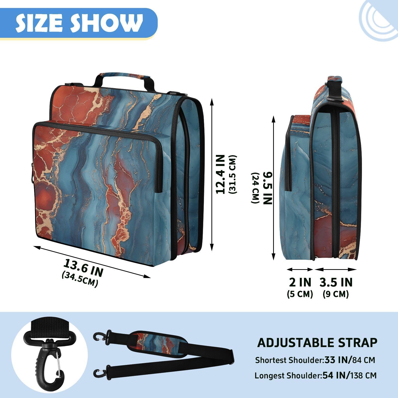 Marmorizzato Rosso Blu Modello Zipper 3 Ring Binder Bag