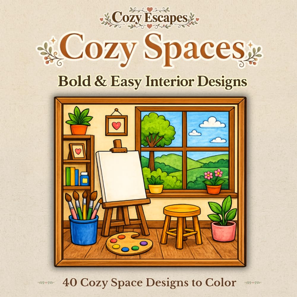Cozy Spaces: Bold & Easy Interior Designs: 40 Cozy Space Designs to Color (Cozy Escapes)