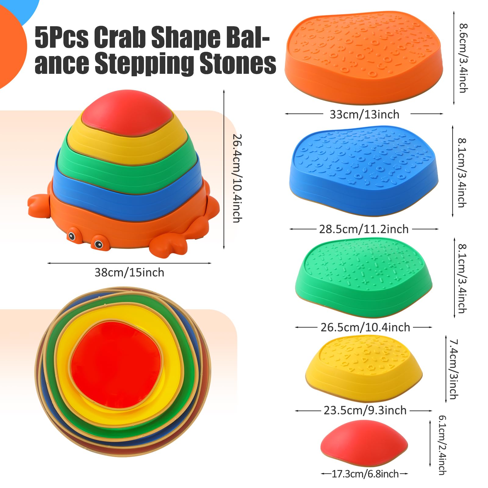 Stepping Stones for Kids 5 PCS Durable Balance Stones Toys with Non-slip Surface & Bottom Toddler Sensory Balance Board Balance & Motor Skills Indoor and Outdoor Obstacle Courses Gifts for Boys Girls - Image 2