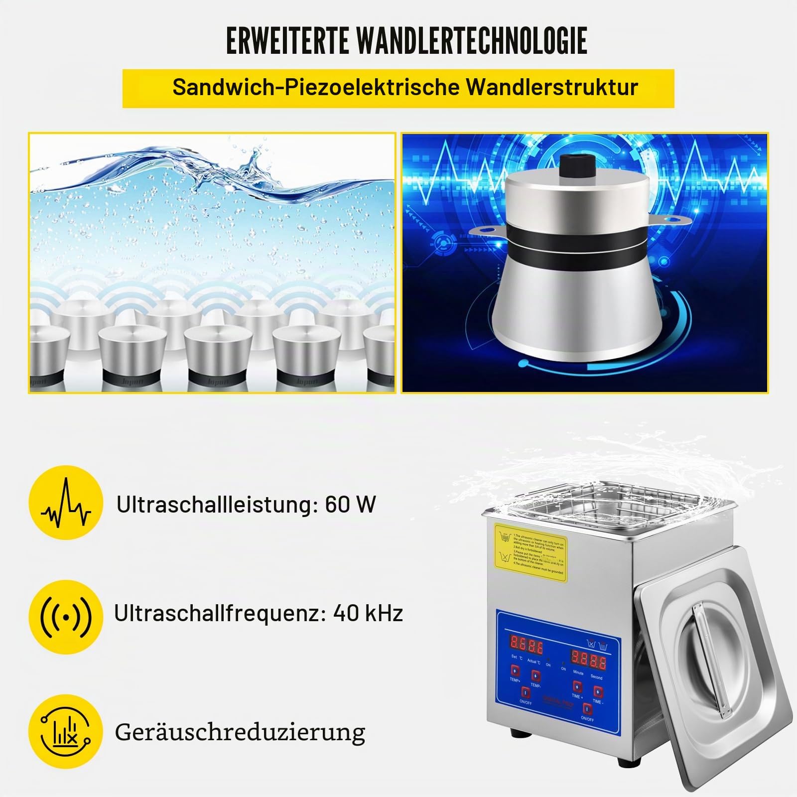 Vevor Ultraschallreiniger Reinigungsmaschine aus Edelstahl mit digitaler Heizungs-Timer für den privaten und gewerblichen Gebrauch im Labor (2L)