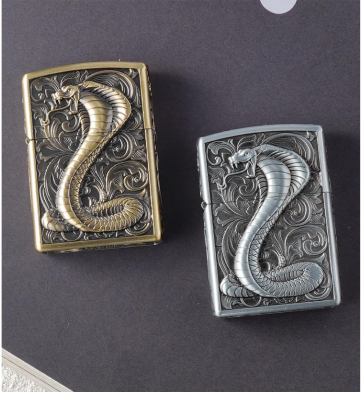 Cobra Snake Design Lżejsza obudowa, kompatybilna z Zipo powłoka zewnętrzna, antyczne złote srebrne wykończenie, wytłaczane wzory, trwała ochrona zapalniczki