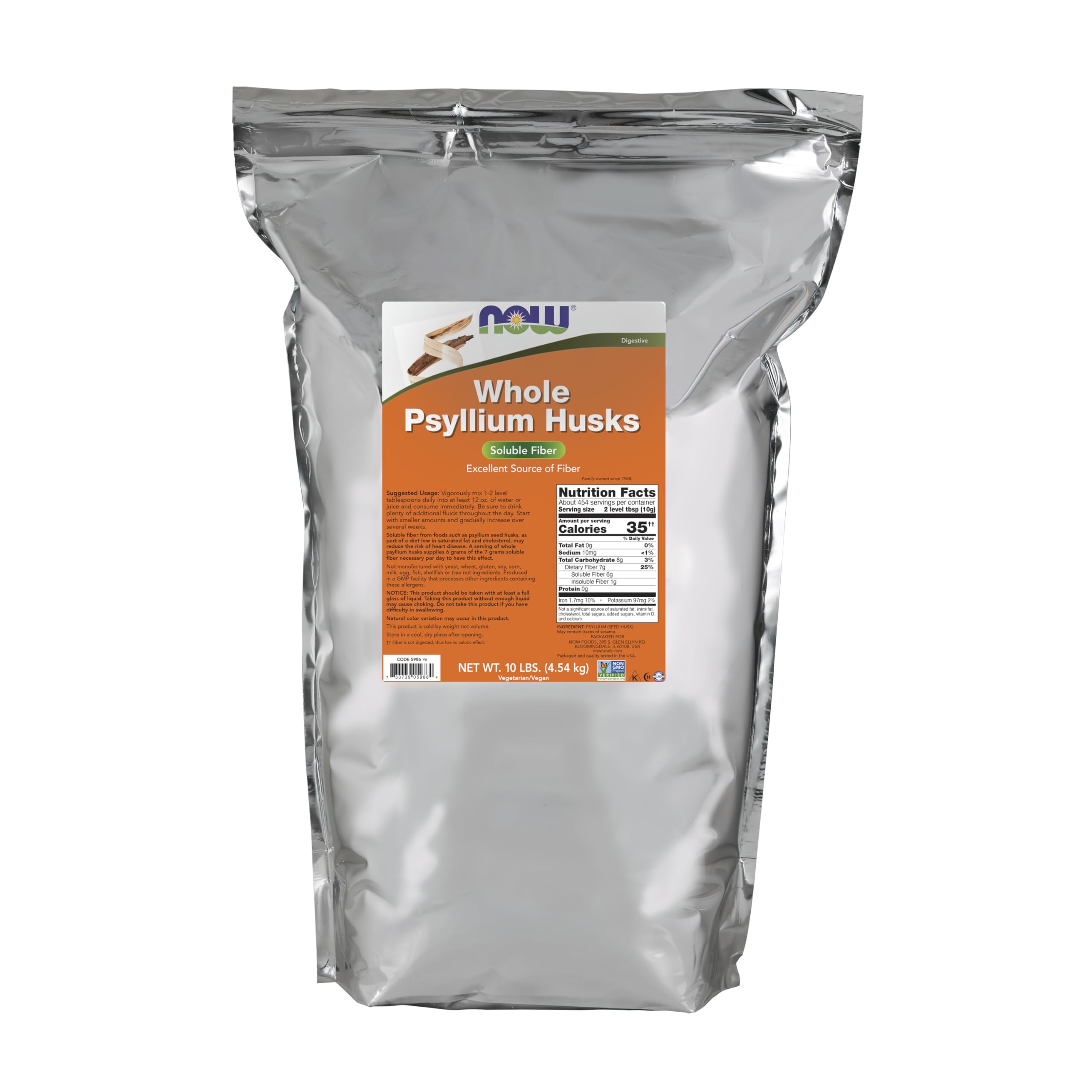 Supplements, Whole Psyllium Husks, Non-GMO Project Verified, Soluble Fiber, 10-Pound