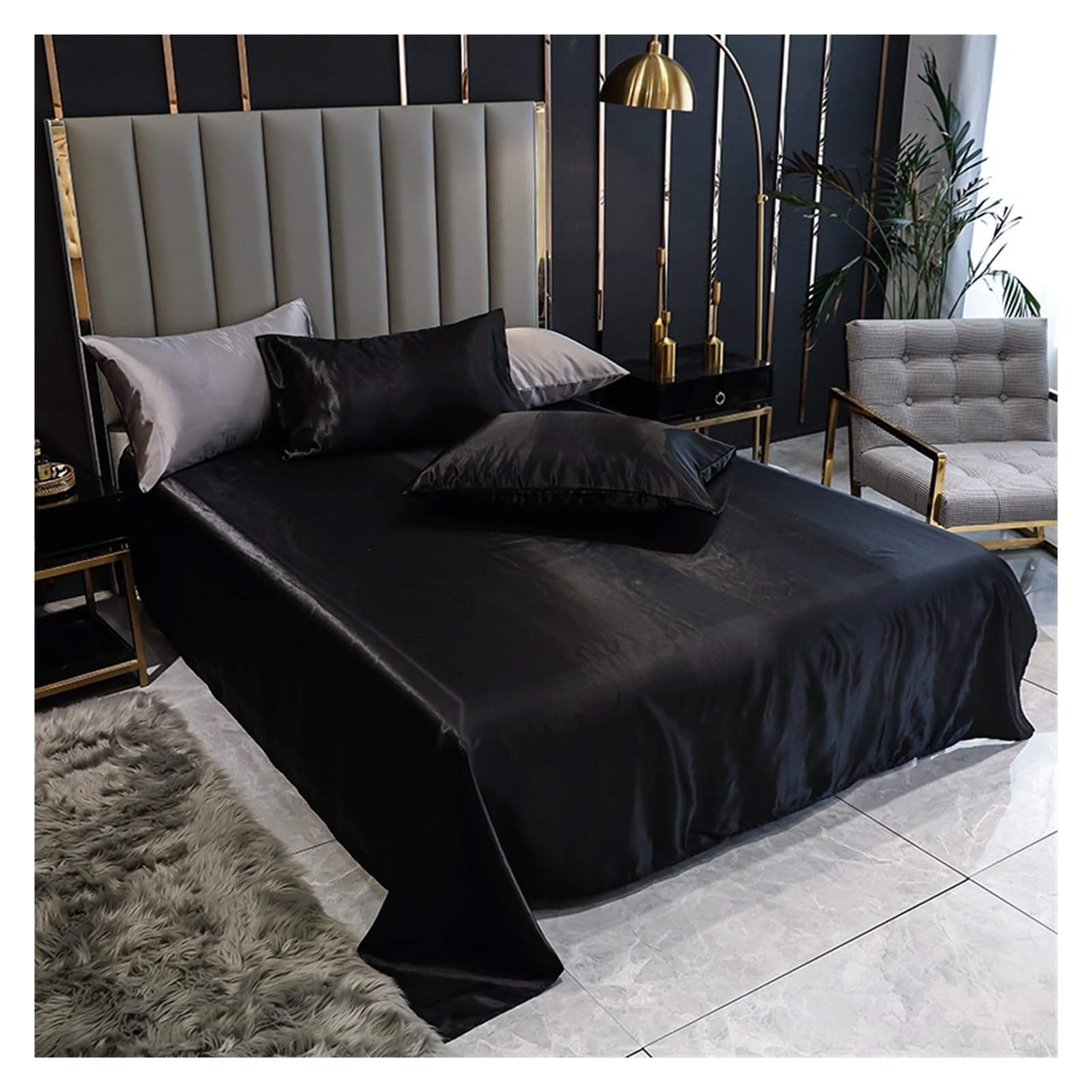 Solid Silky Satin Soft Bed Sheets,Satin Seamless Flat Sheet Optional Pillowcase(Type 3,160x240cm)