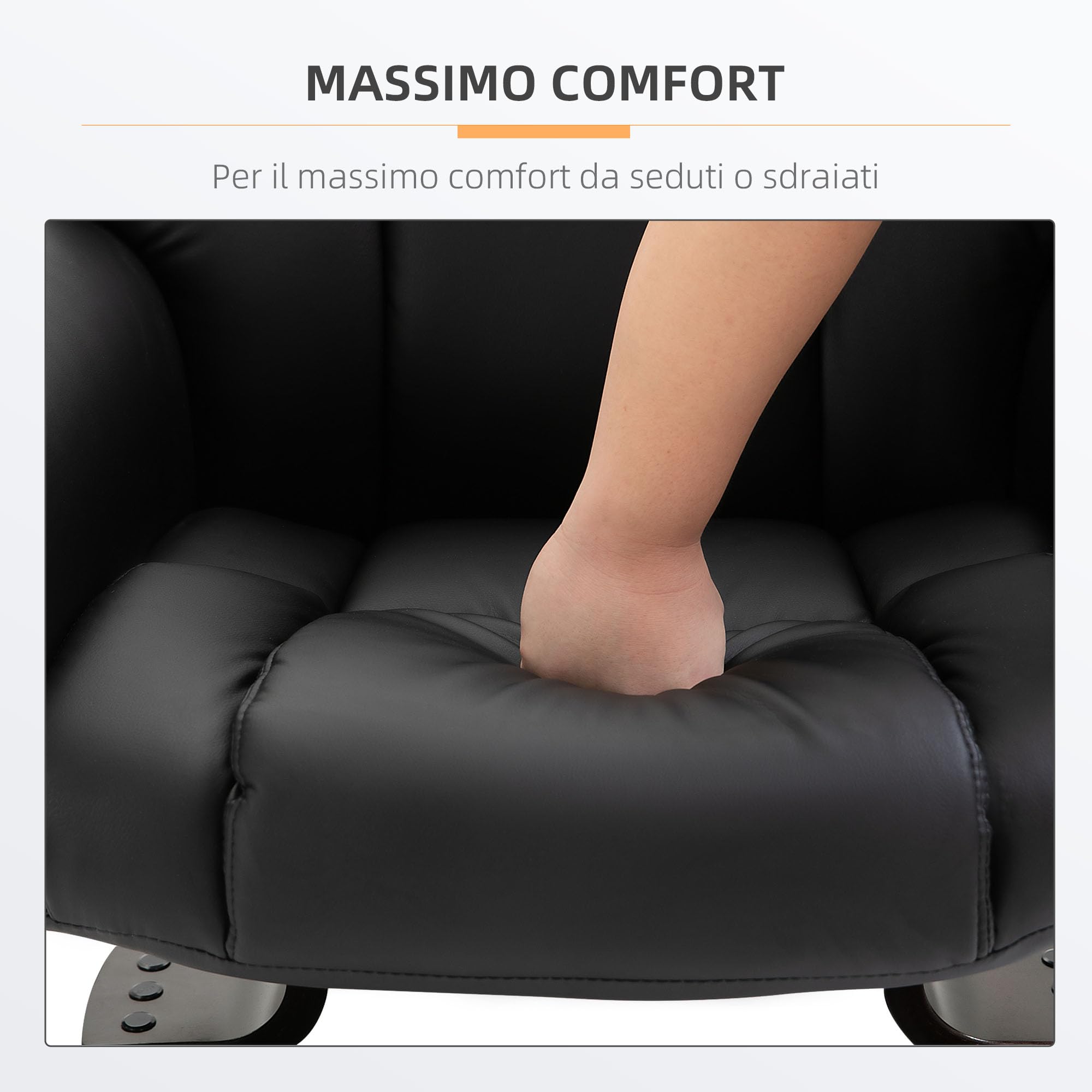 HOMCOM Poltrona Relax Elettrica con Pouf Poggiapiedi e Funzione Massaggio, Poltrona Reclinabile a 145° con Seduta Girevole a 360°, Rivestimento Finta Pelle, Nero