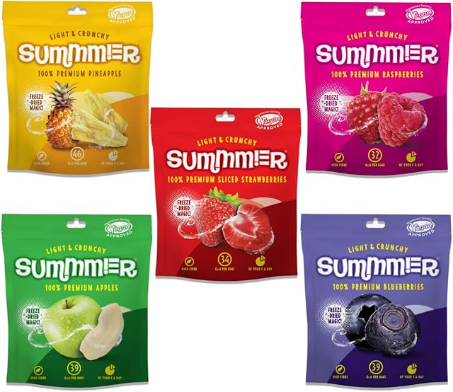 Freeze Dried Fruit 57 g (4x11 g 1x13 g) - 5 Snack Bags - Strawberries, Raspberries, Pineapples, Blueberries & Apples - No Added Sugar, 100% Natural Freeze Dried Fruit Snack For Kids & Adults