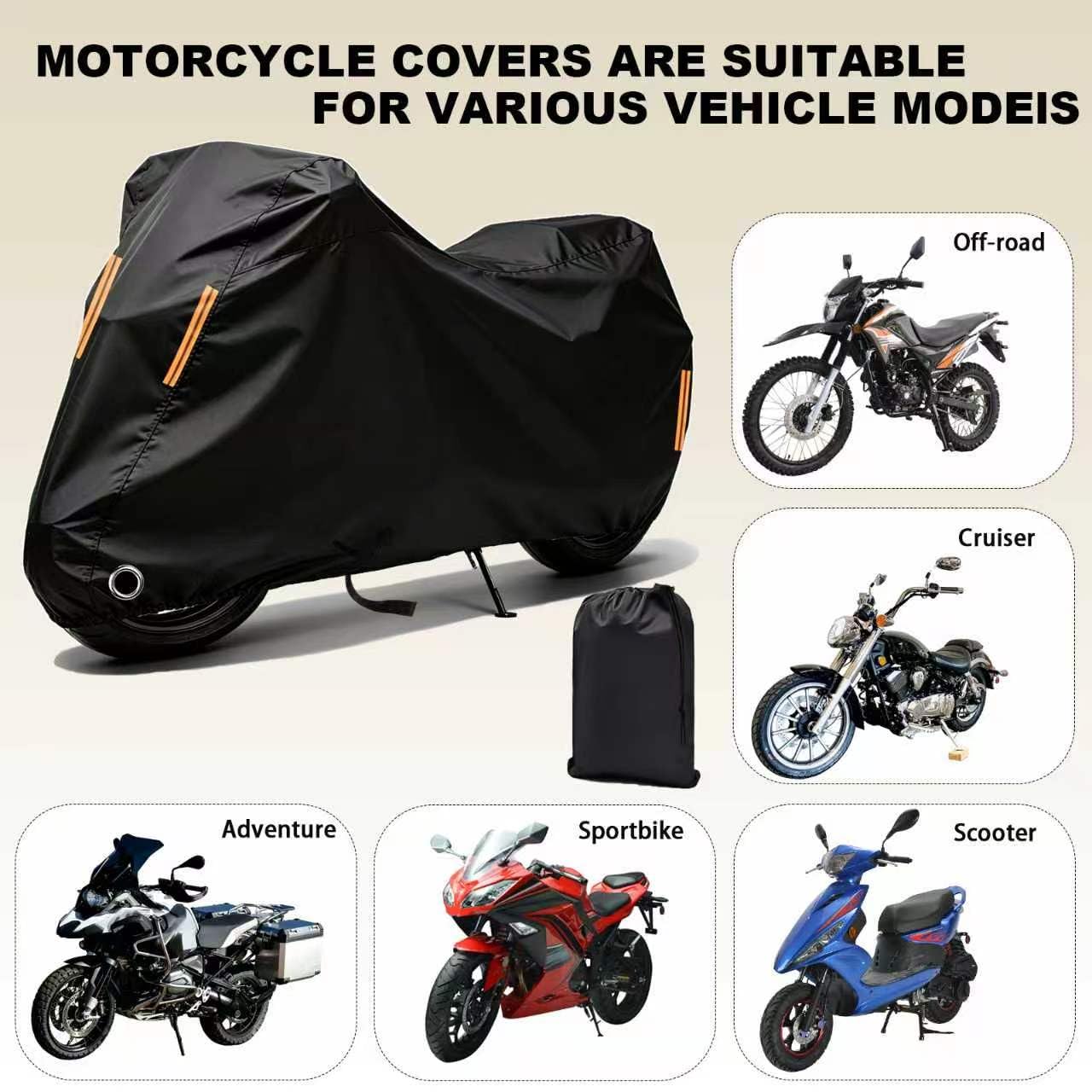 Telo Moto da Esterno per Beneli Leoncino 800 Trail | Telo per Moto Impermeabile,300D Oxford Telo per Coprimoto Resistente a Acqua,Polvere,Pioggia,Vento,con Borsa Portaoggetti