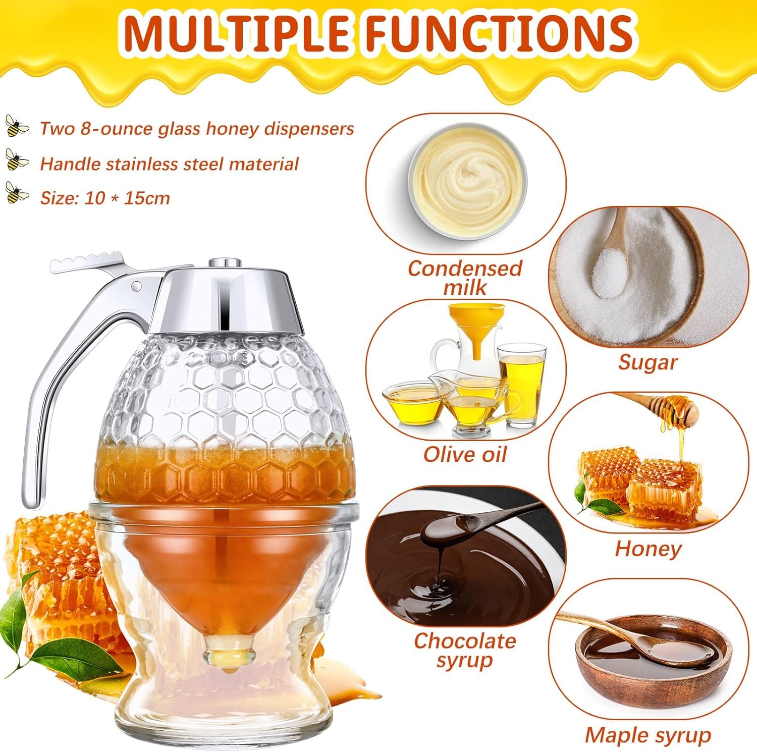 Dispensador de Miel,Capacidad de 200 ml A Prueba de Goteo Resistente Y Duradero Fácil Limpiar Adecuado para Almacenar Miel Jarabe de Arce Leche Condensada Etc(Size:200ml)