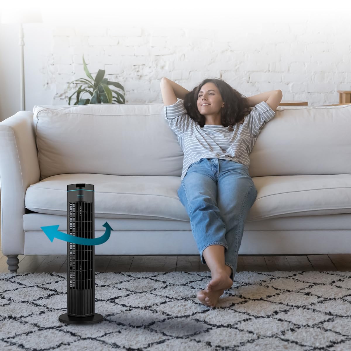 Cecotec Ventilador de Torre EnergySilence 690 Skyline de 29", 50 W de potencia, De pie, 3 Modos y 3 Velocidades, Temporizador 8h, Oscilación 90º.
