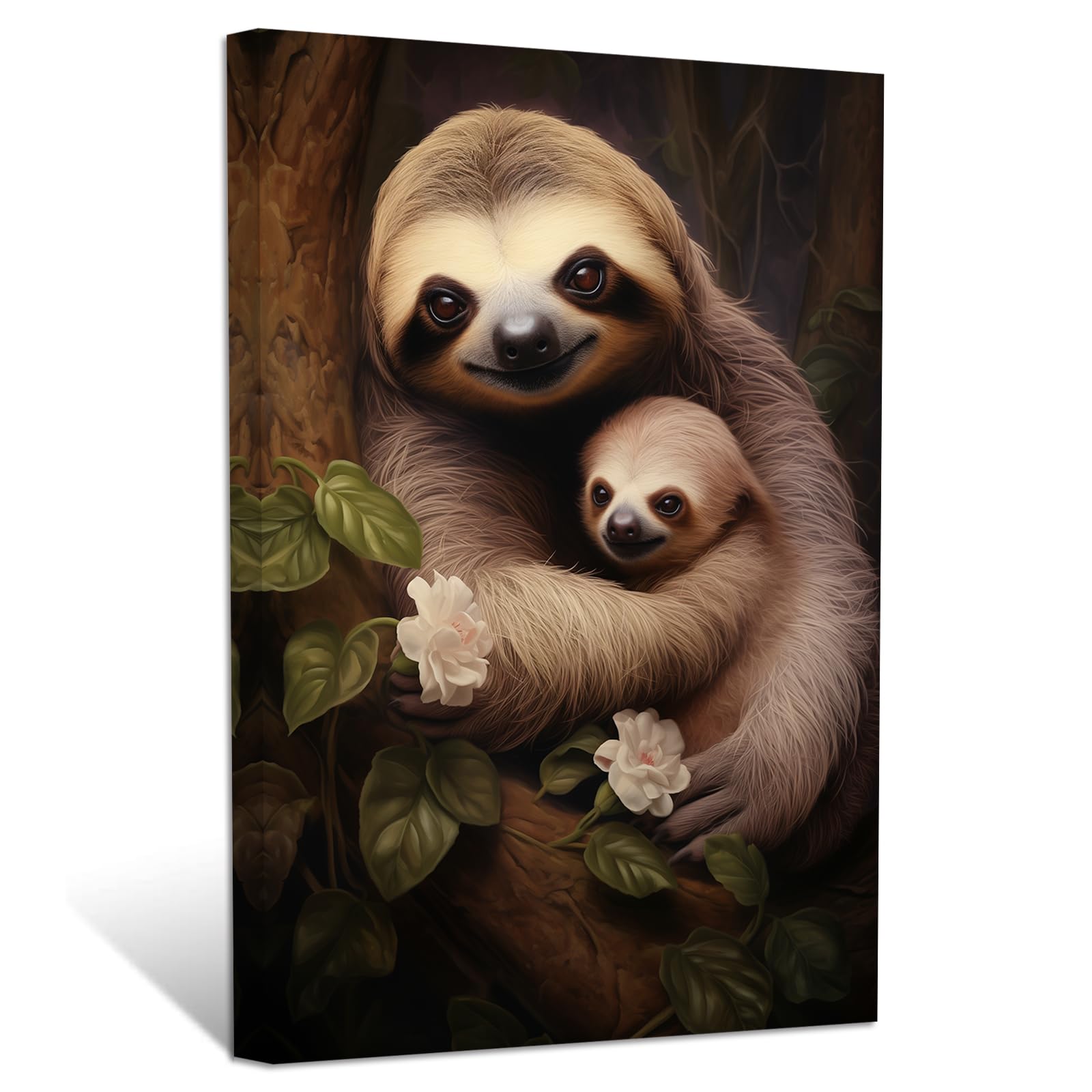 ZXHYWYM Sloth Wall Art Sloth Mother and Baby Picture Prints Jungle Animal Painting for Kids Room Nursery Decor Framed(3, (24.00" x 36.00"))