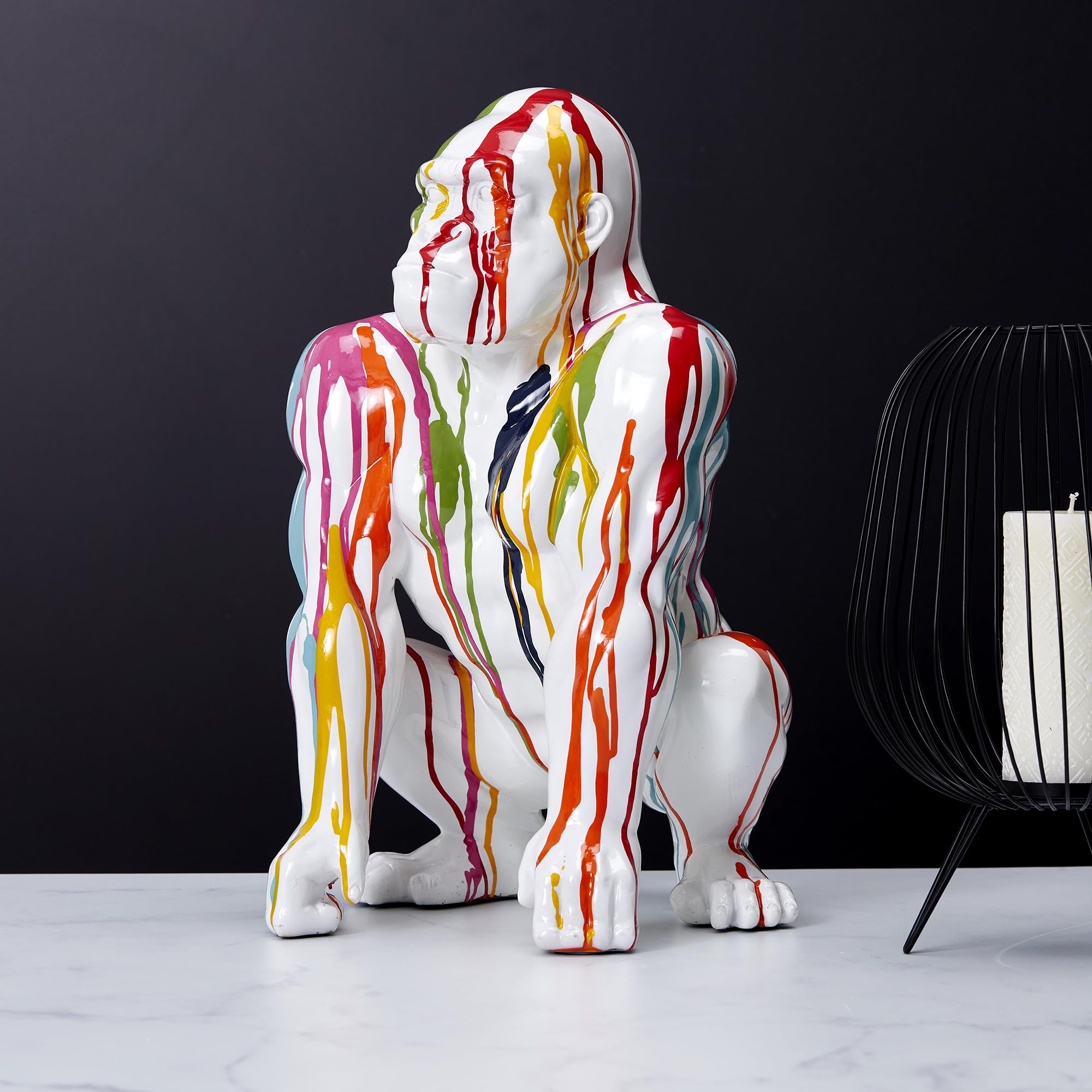 HOME DECO FACTORY Statuette Gorille en Résine Élégante 46 cm Blanc