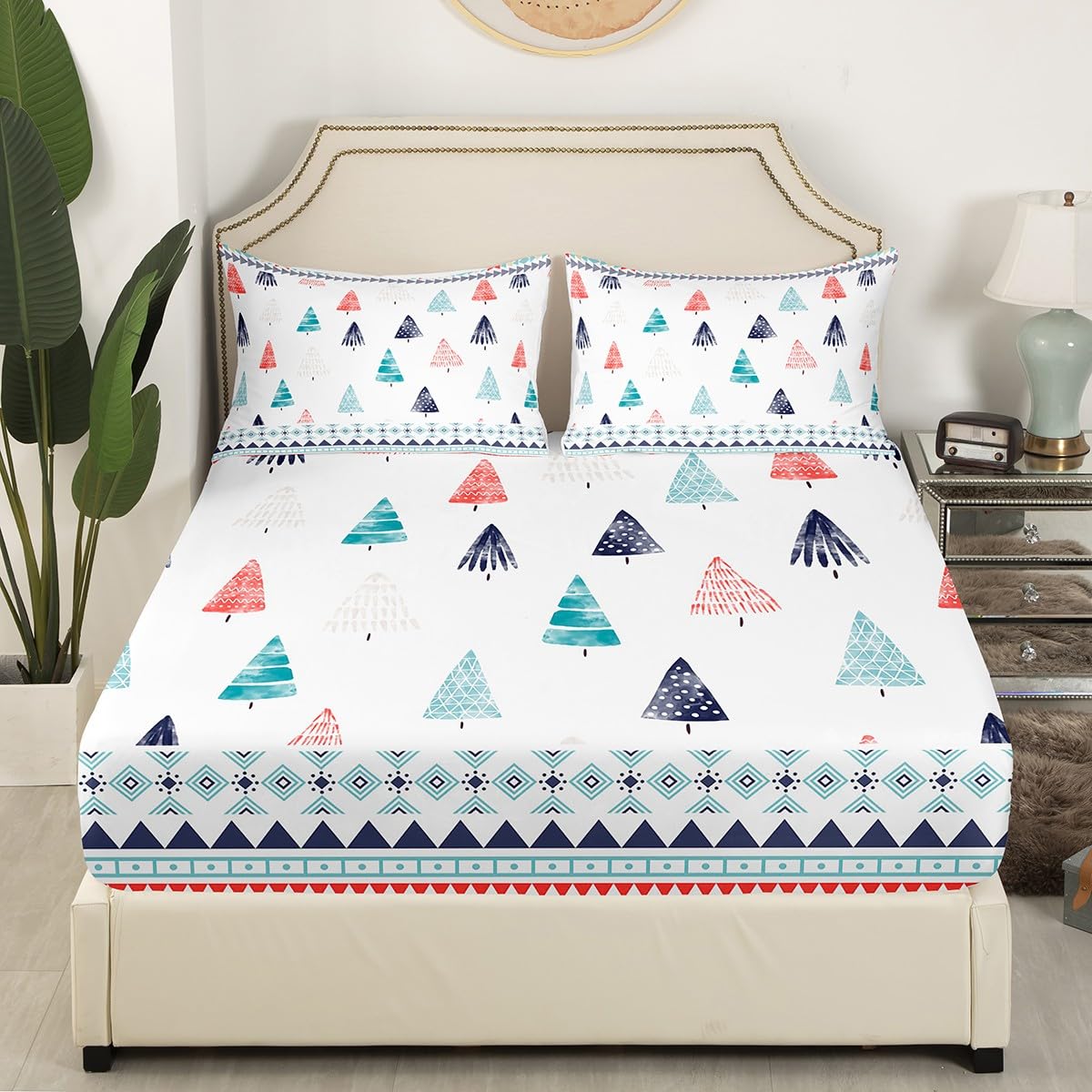 Set di biancheria da letto king size bohémien, 7 pezzi, marrone a righe