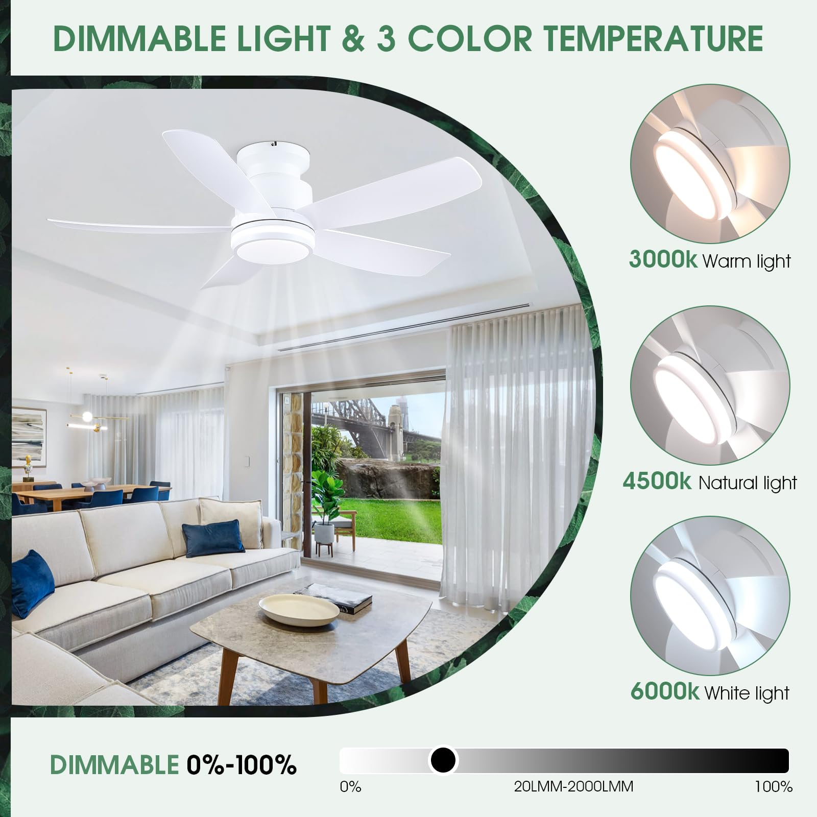 Kviflon Ventilateur Plafond avec Lumiere Silencieux 104 cm, Ventilateur de Plafond Avec Telecommande et APP, Plafonnier Ventilateur Led pour Chambre Salon Cuisine, Pales en ABS, Moteur CC, Blanc - 3