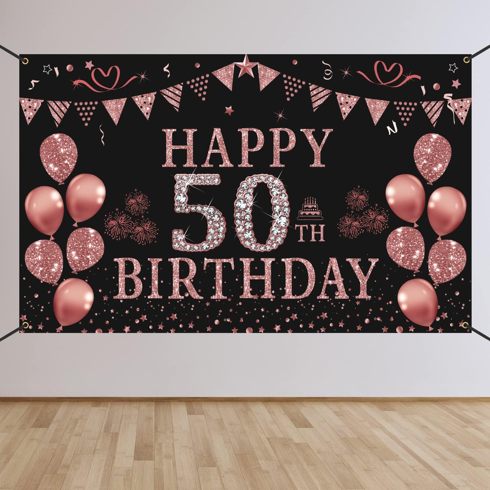 ArtAubrey Rose Gold 50th Birthday Party Banner, 50th