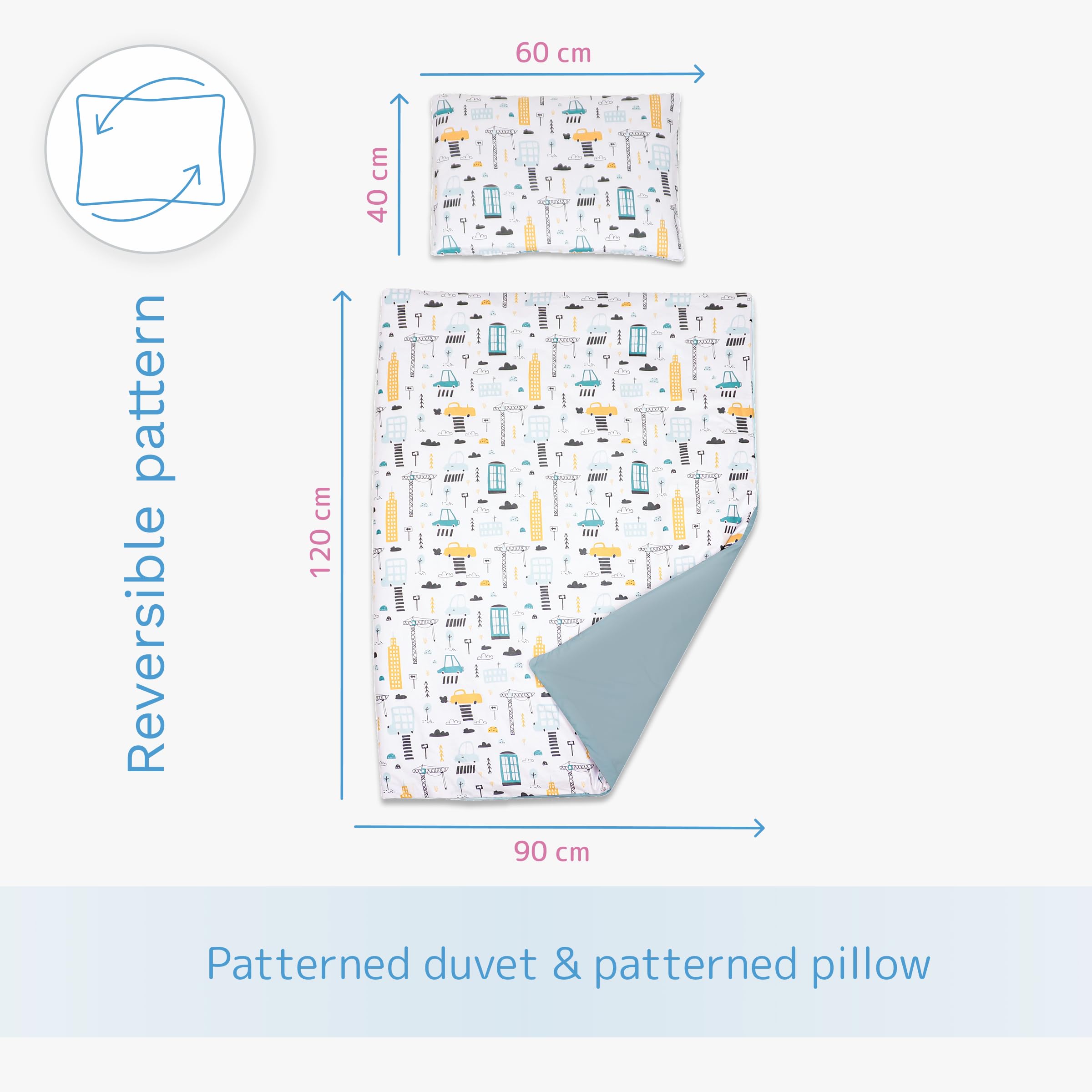 Baby Comfort Set piumino e cuscino, 2 pezzi, set di biancheria da letto per lettino, culla (12 mesi+)