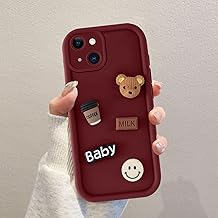 Coalbooliy Case for iPhone 15 6.1 inch, Red Mobile Phone Silicone Soft Cute Phone Cover Aesthetic Model Plush Bear 3D Designs Protection Camera Shockproof Case, 04