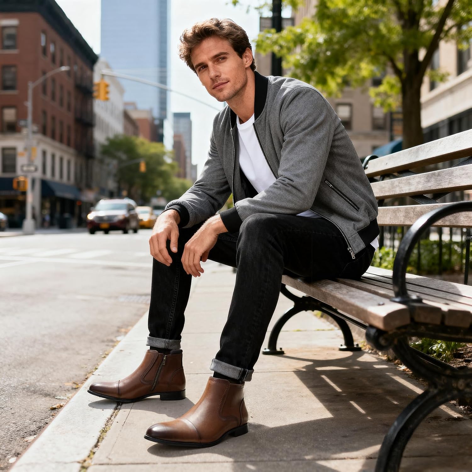 Chelsea Boots Men Dress Boots with Zipper Casual Men's Leather Chelsea Ankle Boots