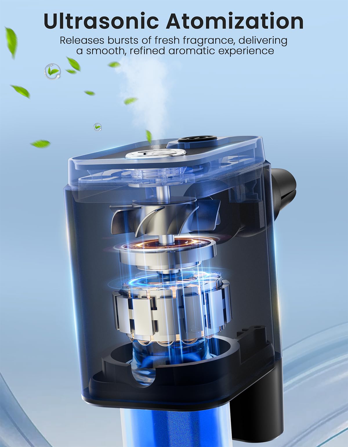 TECXERLLON Diffuseur de Parfum Intelligent pour Voiture avec 6 Parfums (Cologne/Océan/Bois Floraux/Thé Blanc/Lavande/Yuzu), 3 Modes, 3200 Utilisations, Rotation 180°, Allumage/Arrêt Automatique