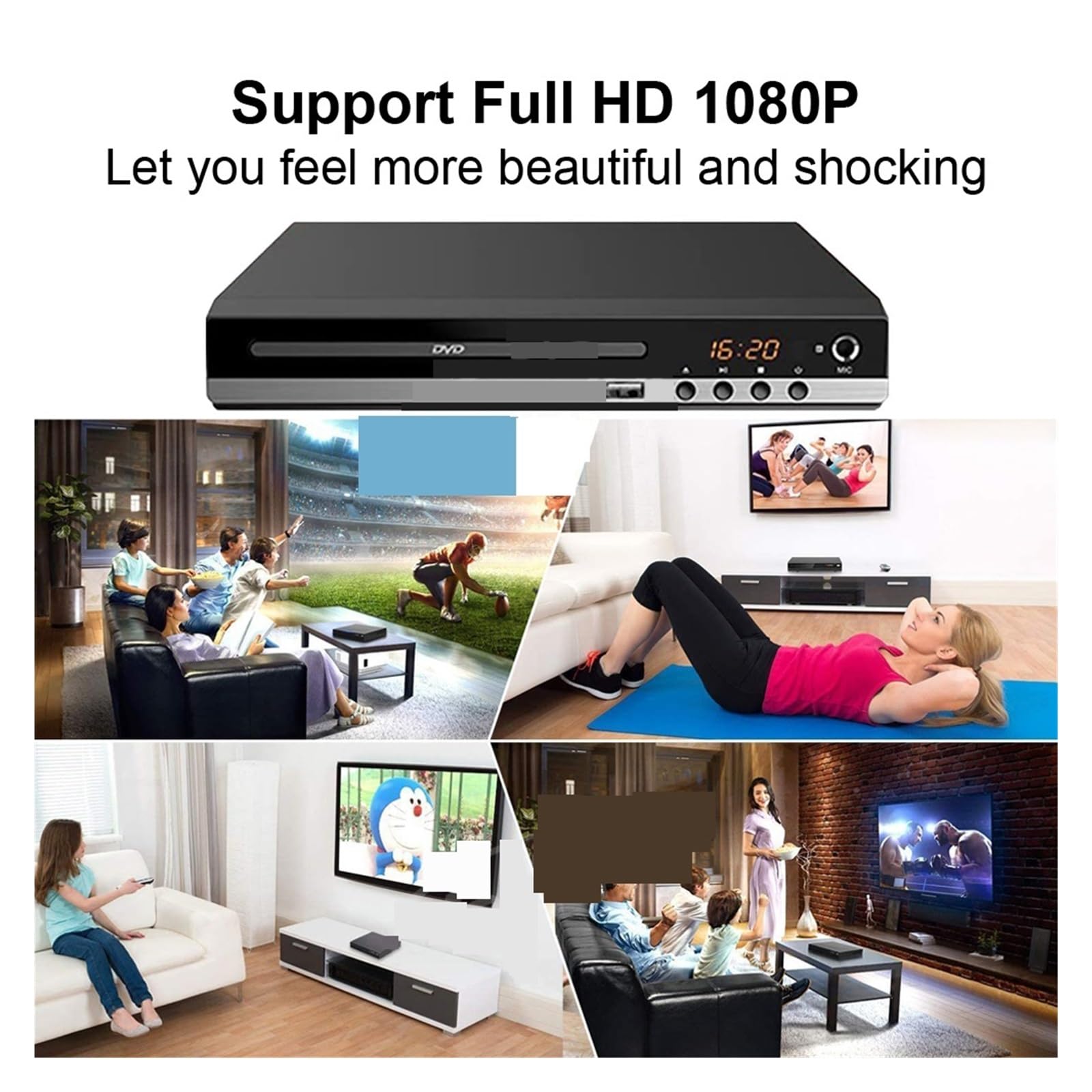 Lettore Dvd Lettore Dvd HD B29 - Lettore CD/EVD/VCD Ad Alta Definizione 1080P con Microfono con Uscita AV E HDMI