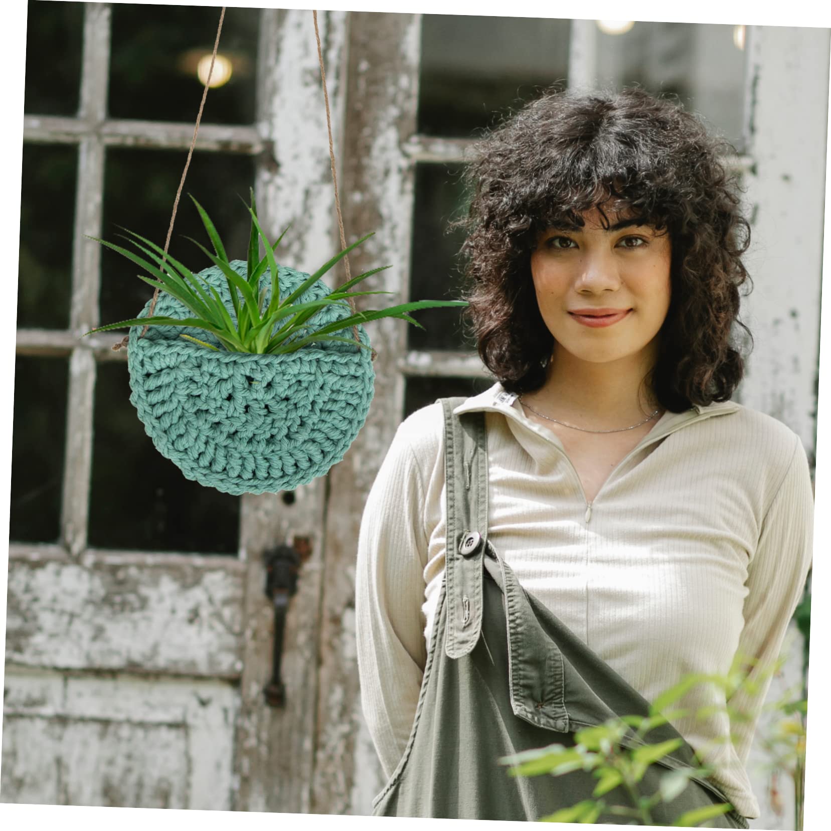 ifundom 4 Pezzi Cesto decorativo in stile nordico appendiabiti per piante macramè vaso per piante sospeso appendini per fiori per esterno tasca per fioriera da cotone Verde chiaro