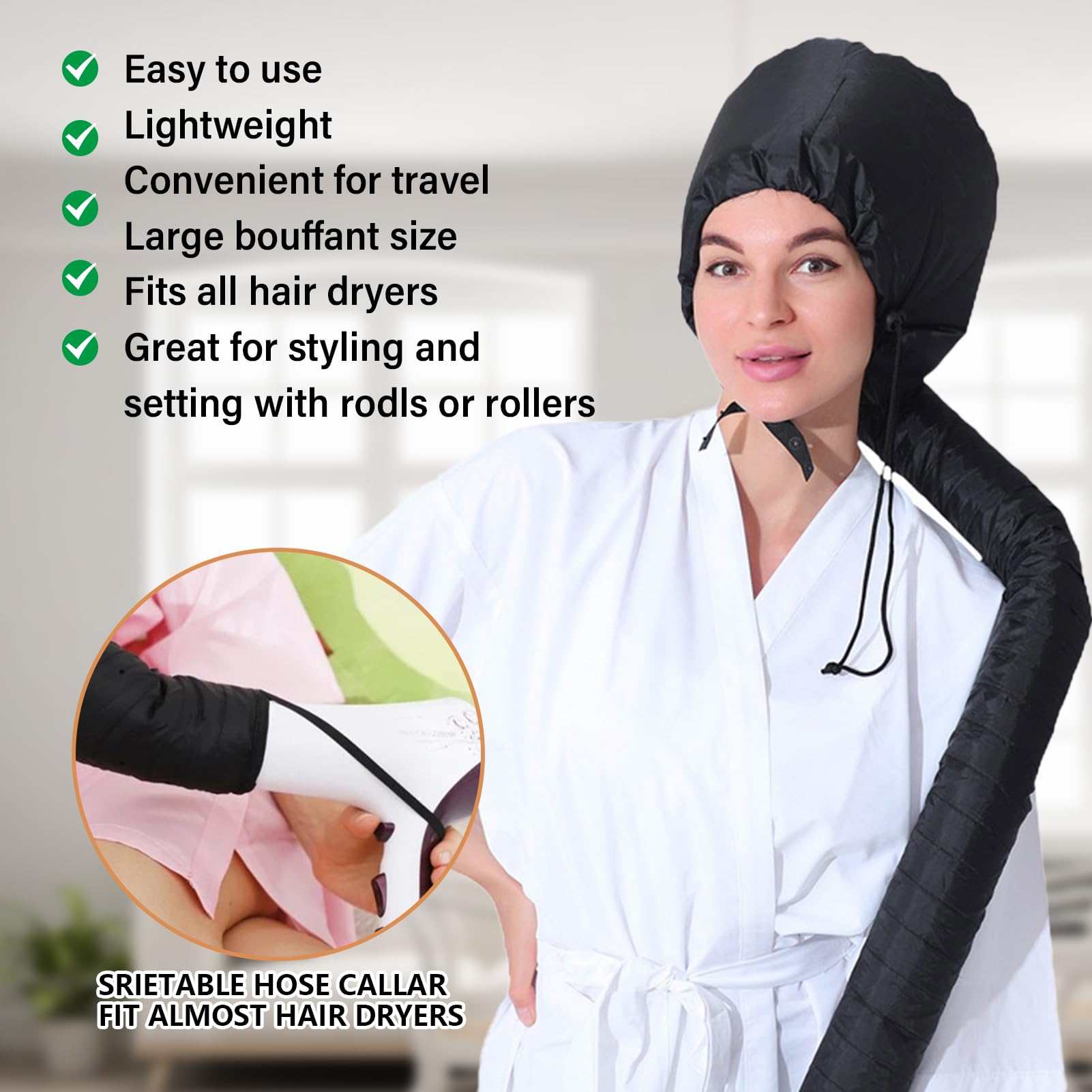 Casco per Asciugacapelli con Bonnet Elastico, Asciugatura Profonda per Capelli Ricci, Riscaldato per Cura Intensiva (Nero)