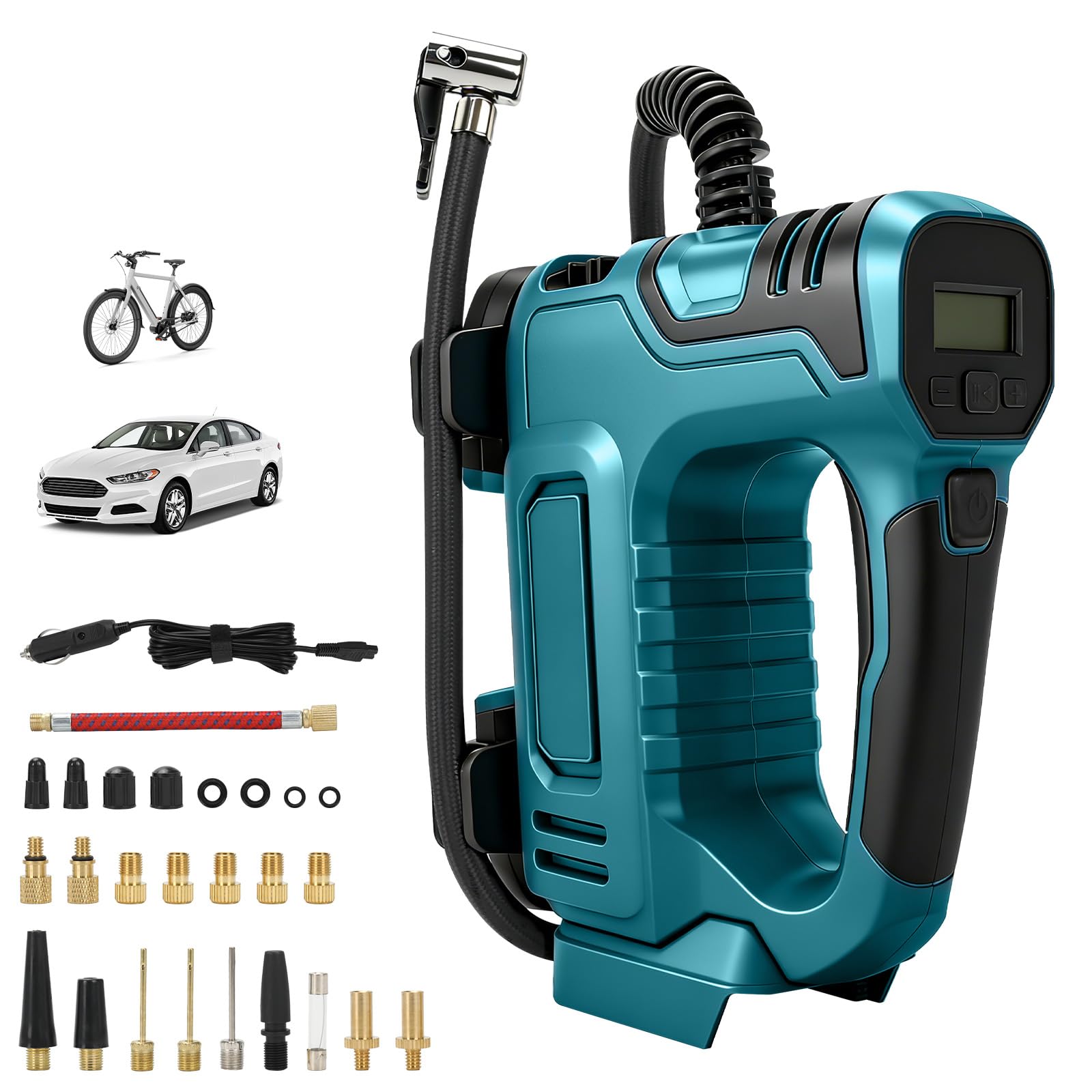 Compresseur à Air Portatif Compatible avec Makita 18V Batterie, 120 PSI Gonfleur Pneus Voiture avec Arrêt Automatique & LED Puissante, pour Voitures,Vélos et Ballons (sans batterie) (MT Bleu)