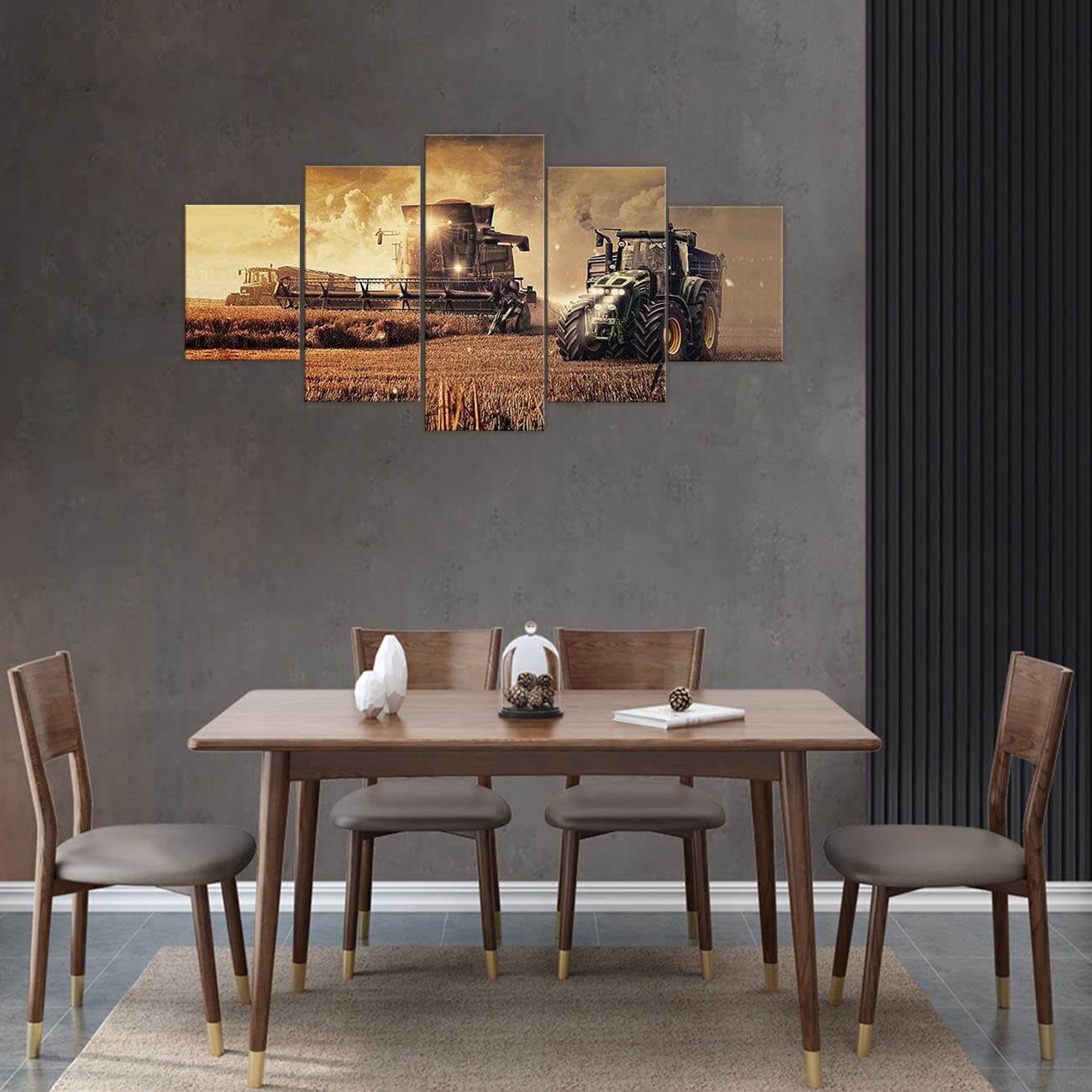 ZHONGYUTONG 5 Stück Bauernhof Traktor Leinwand Kunstdruck Herbst Landschaft Wandbild Residenz Gemälde Poster Moderne Heimdekoration (100x55cm, Rahmen)
