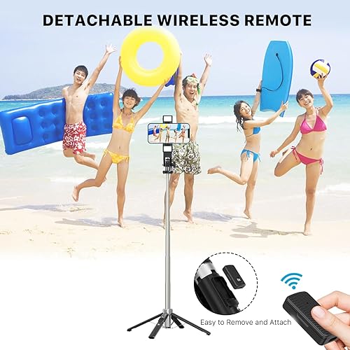 Miniatura 4 de MYBAT PRO - Trípode para selfie stick con control remoto, 4 en 1 extensible portátil Bluetooth Selfie Stick con luces y trípode para teléfono,