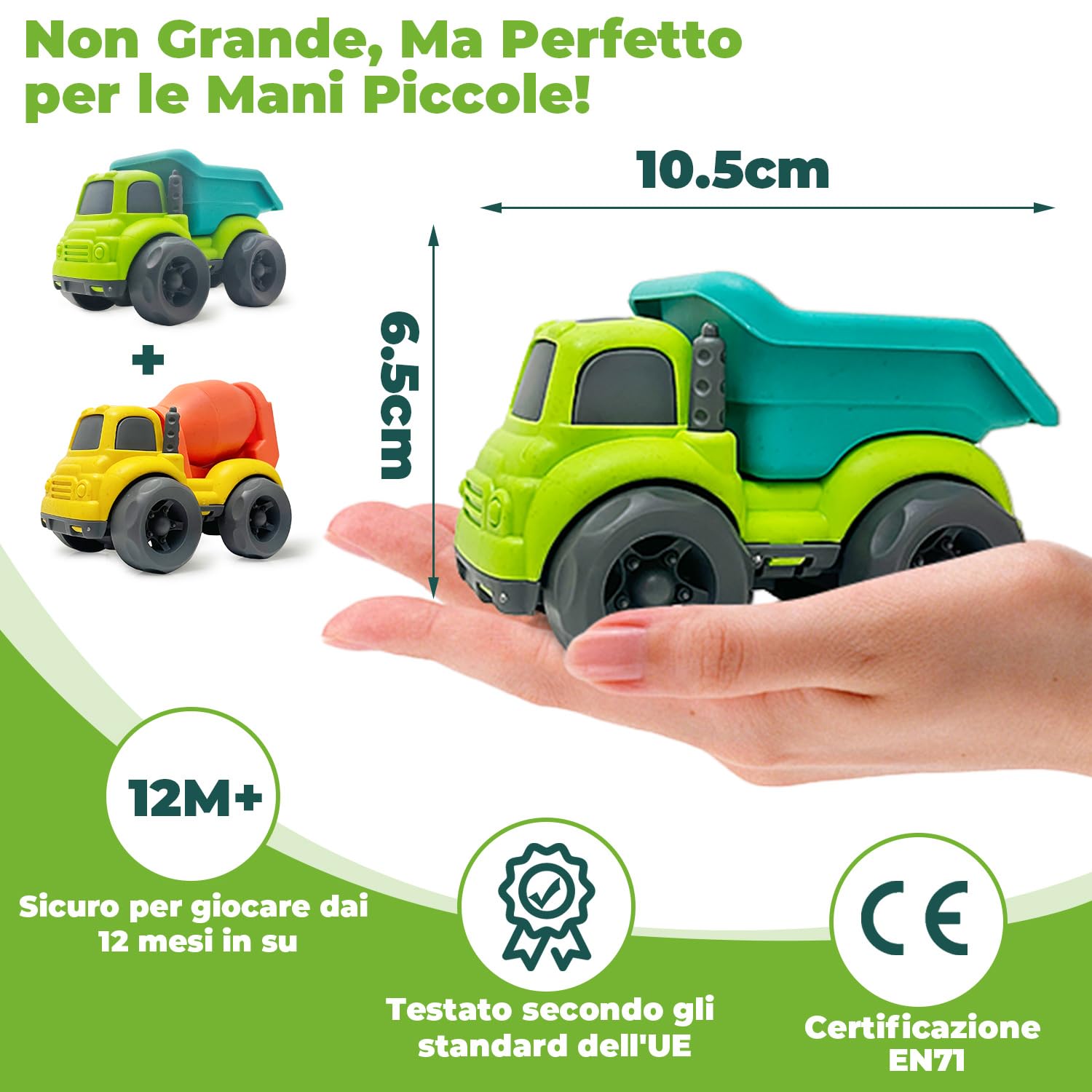 Camion e Macchinine 2-Pacco per Bambini 1-3 Anni, Mezzi da Cantiere Giocattoli e Giochi da Spiaggia - Regalo Maschio