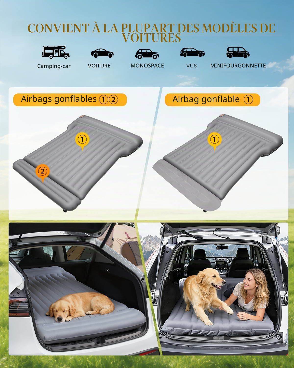 Lit Gonflable SUV Matelas Gonflable Voiture Matelas de Voiture pour Dormir Conception Divisée Portable avec Oreiller intégré Et Pompe sans Fil Pongee de Polyester pour Camping Voyage
