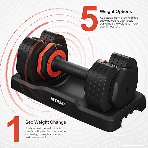Miniatura 5 de Heynemo Adjustable Dumbbell Double, 5LB to 25LB Adjustable Dumbbells with Anti-Slip Metal Handle for Men & Women, Fast Adjust Weight Dumbbells with