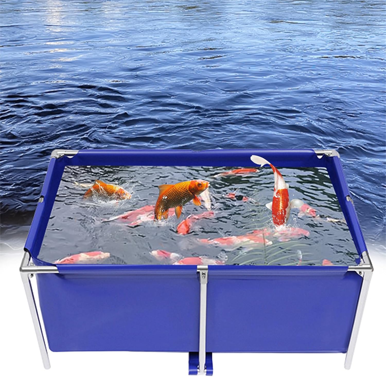 KOI Aquarium Tank Above Ground Fish Pond, 127 Gallon Foldable Canvas Fish Pool Pond Portable Canvas Fish Pond with 304SS Frame and Drain Valve