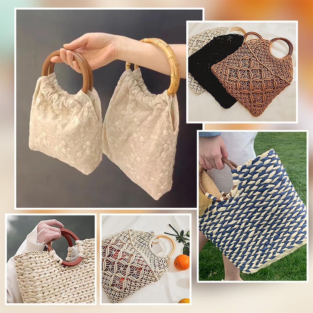 Lot 4 Poignées Sacs Rotin PH PandaHall - 2 Couleurs Tissées Naturelles Pour Sacs Au Crochet Et Bricolage