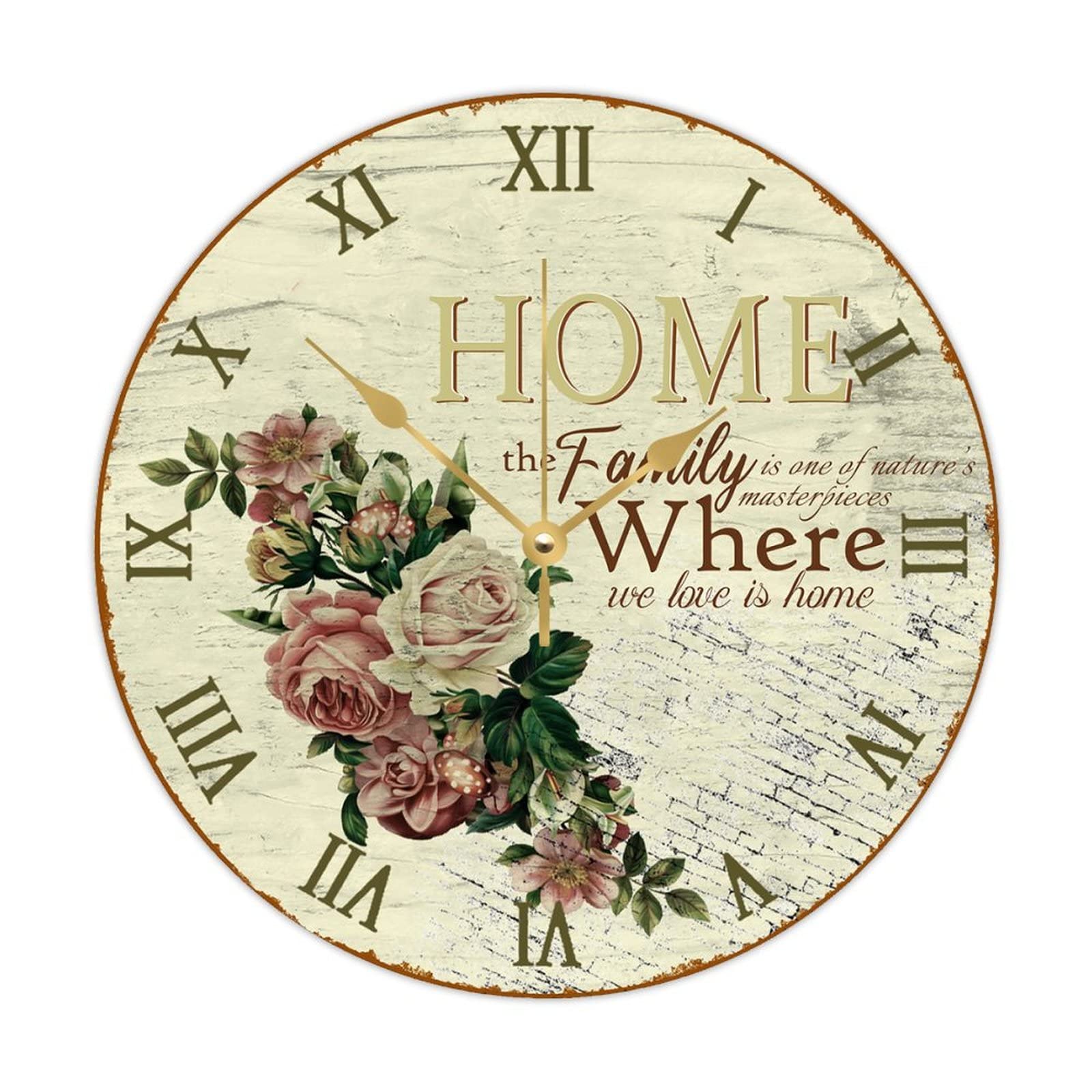 Horloge murale silencieuse en bois vintage Paris pour cuisine 38cm