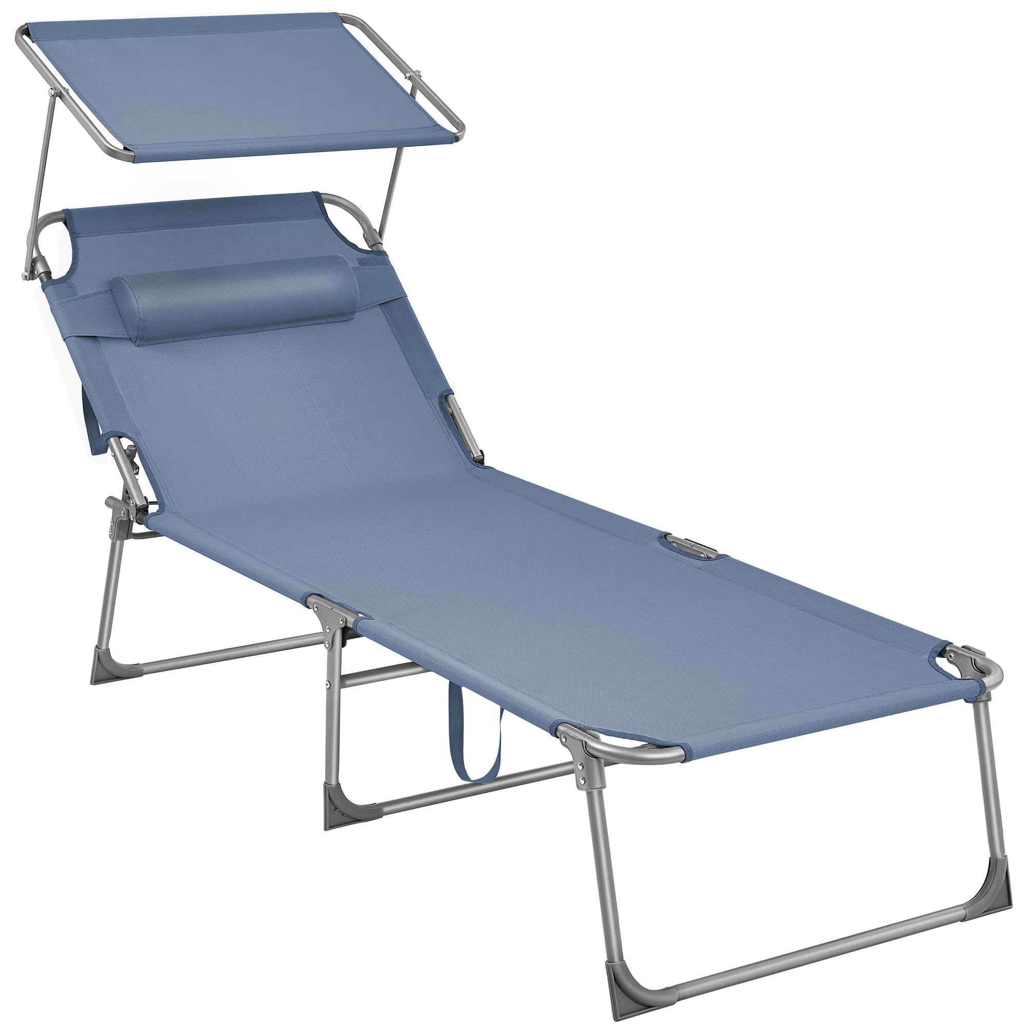 SONGMICS Tumbona, Tumbona Plegable, Tumbona Reclinable, 71 x 200 x 38 cm, Carga de 150 kg, con Reposacabezas Protección Solar y Respaldo Ajustable, para Terraza Piscina Jardín, Azul GCB022Q01