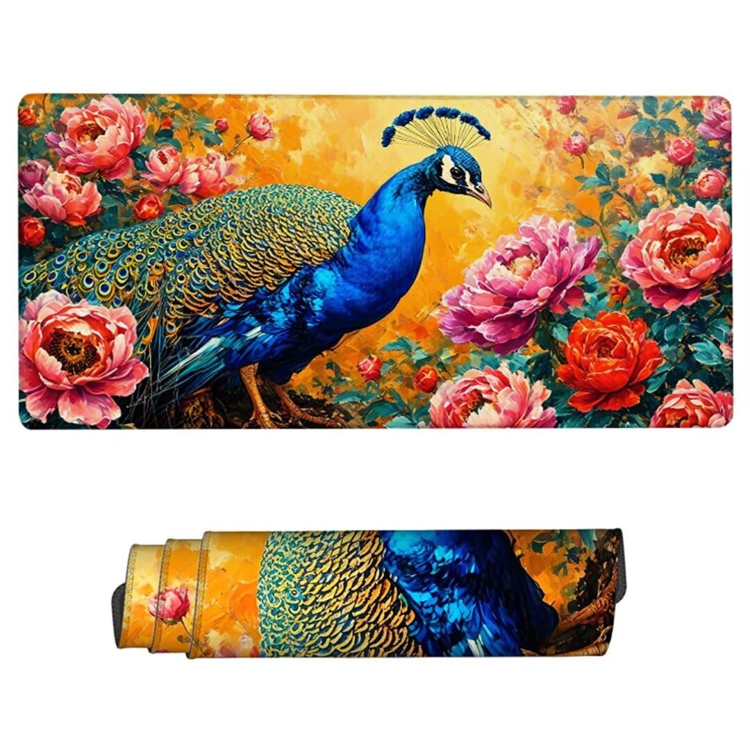 Podkładka pod mysz do gier, 1600x800x3mm duża podkładka pod mysz z pawiami dla graczy, podkładka pod mysz z piwonią, szyta podkładka pod mysz, antypoślizgowa gumowa podstawa, dekoracja biurowa ZH-326