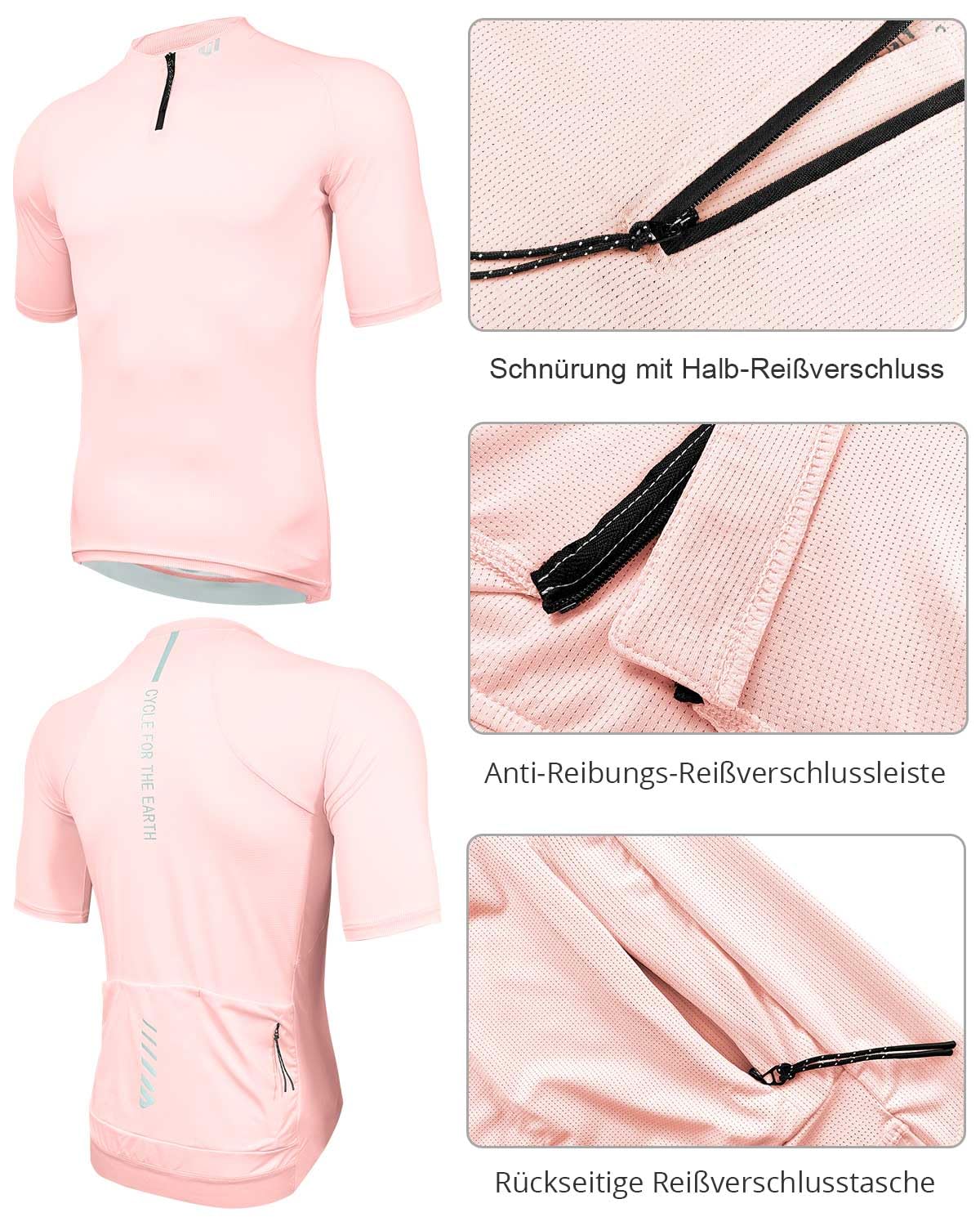 Wulibike Maglia da ciclismo da uomo a mezza zip, a maniche corte con 3 tasche